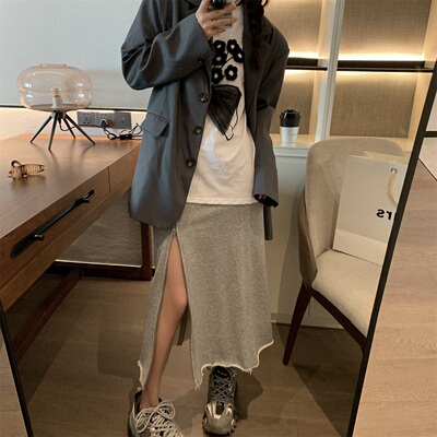 雅痞风拉链开叉卫衣裙半身裙