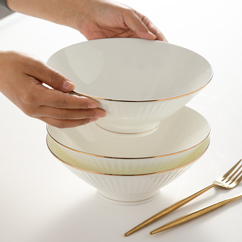 碗家用单个饭碗大号日式骨瓷斗笠碗中式金边陶瓷汤碗泡面碗高级感,餐饮具,碗,淘宝优惠券,粉丝福利购,淘宝优惠卷