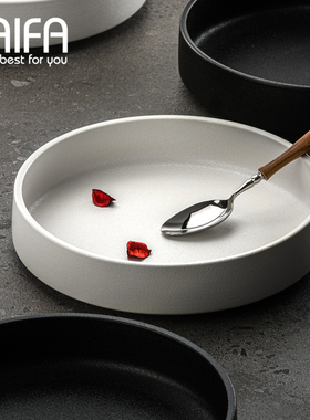 家用盘子菜盘创意网红黑色加高加深西餐餐盘炒菜碟子北欧陶瓷餐具