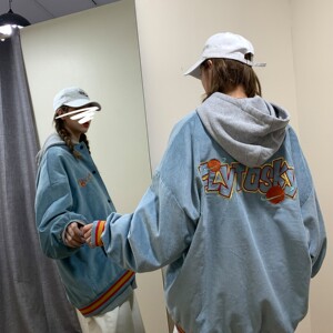 2022ins春季灯芯绒刺绣情侣夹克棒球外套H537P98女类