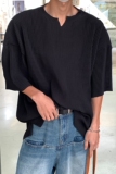 2023高级港V领褶皱垂感冰丝短袖T恤衫男宽松上衣H835P35，男装T恤，电商A341