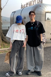 情侣装夏装 印花情侣短袖T恤大码宽松上衣班服 H733 P30 女类图片