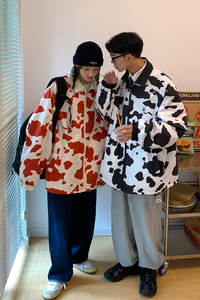 中性秋装 双面穿奶牛夹克外套宽松情侣上衣 H656 P88控108女类图片