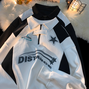 平铺 秋装新品 机车服印花情侣卫衣polo上衣小众外套 H760 P68 男图片