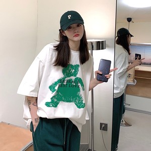 港风夏装 手绘小熊印花情侣短袖T恤ins宽松半袖 H720 P30女类图片