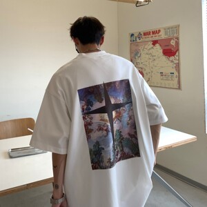 港风新品 油画印花十字架情侣短袖T恤潮牌宽松 H739 P30女类图片