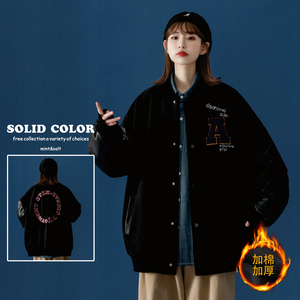 中性风冬装 PU皮拼接呢料棒球服 情侣棉衣加厚外套 H572-1 P125女图片