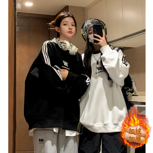 潮美式拼接织带绣花情侣加绒加厚卫衣运动外套男女 H866-1 P68图片