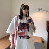 港风夏装美式复古人像印花情侣短袖T恤衫宽松上衣H740P30男类，男装T恤，电商A341