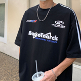 2023高街赛车服织带圆领情侣短袖T恤衫宽松运动服男H829P38，男装T恤，电商A341