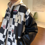 港风冬装潮牌黑白格棒球服情侣夹克棉衣外套H684P118控148男，男装棉衣，电商A341