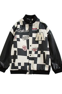 秋装 潮牌黑白格棒球服情侣夹克外套H684 P118 控148男图片