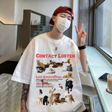 直播有280克重磅美式猫狗趣事印花短袖T恤半袖衫男H843P28，男装T恤，电商A341