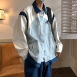 情侣装秋装设计高级小众牛仔外套拼接皮情侣夹克H755P108女，女装短外套，电商A341