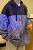 港风日系春装连帽拼接条纹衬衫情侣卫衣外套H706P68控88男类，男装卫衣，电商A341