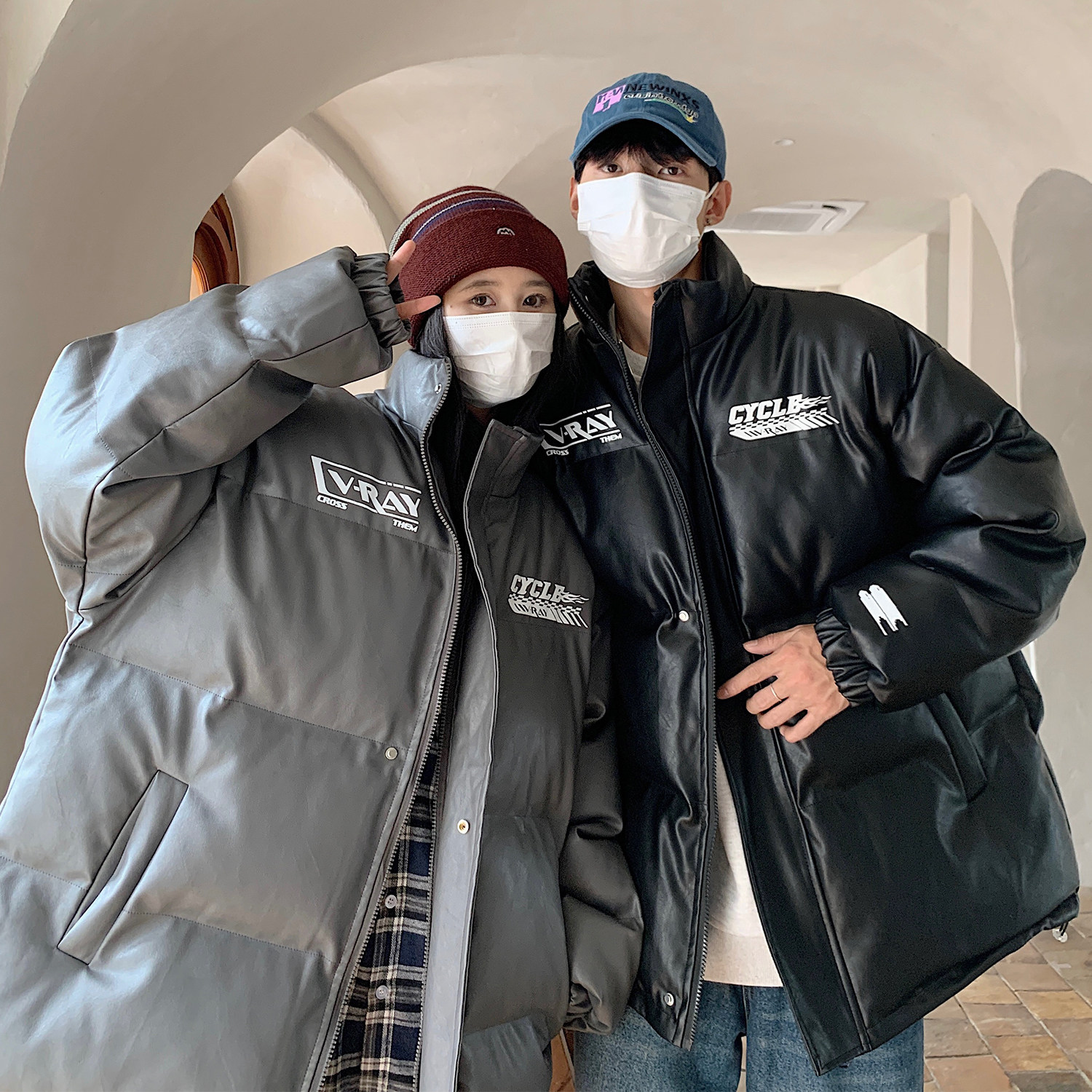 情侣装冬装美式印花机车皮棉服PU情侣棉衣面包服外套男H909P128,男装棉衣,电商A341
