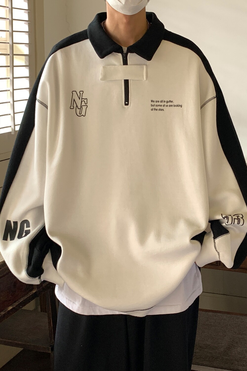 23秋装新品长袖polo衫运动翻领情侣卫衣宽松学院风H752P68男,男装卫衣,电商A341