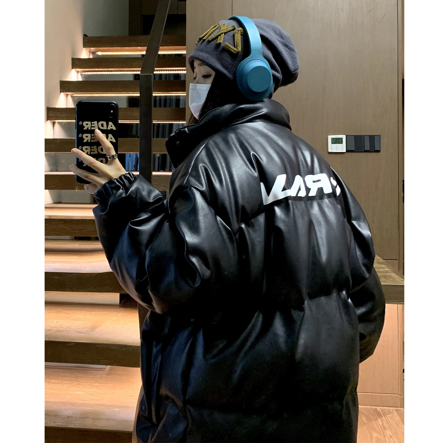 冬装新品美式印花机车皮棉服PU情侣棉衣面包服外套男女H909P128,男装棉衣,电商A341