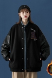 中性风冬装PU皮拼接呢料棒球服情侣棉衣加厚外套H572-1P125女，男装夹克，电商A341