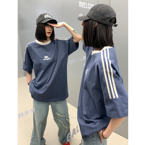 主推 中性复古织带运动型情侣短袖T恤衫插肩袖体恤H825 P38男图片