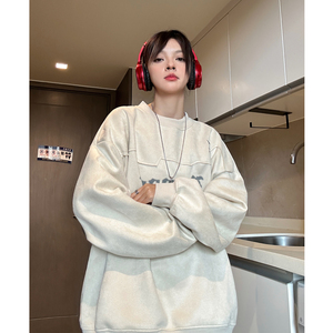 中性风 美式秋装鹿皮绒加厚加绒情侣卫衣结构上衣外套男女H899P68图片