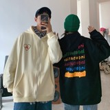 情侣装秋装彩虹弹幕字母印花连帽开衫情侣卫衣外套H668P65女类，女装卫衣/绒衫，电商A341