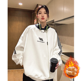 潮美式拼接织带绣花情侣加绒加厚卫衣运动外套男女H866-1P68，男装卫衣，电商A341
