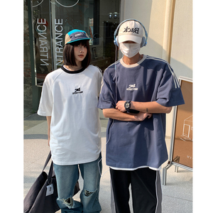 主推 情侣装 复古织带运动型情侣短袖T恤衫插肩袖体恤H825 P38男图片