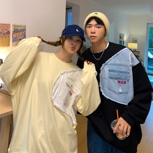 2022情侶裝秋裝 牛仔拼接情侶衛(wèi)衣繡花外套 H663 P58 控78 女類圖片