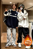 秋装学院运动风织带印花情侣加绒加厚卫衣圆领外套男女H868-1P58，男装卫衣，电商A341