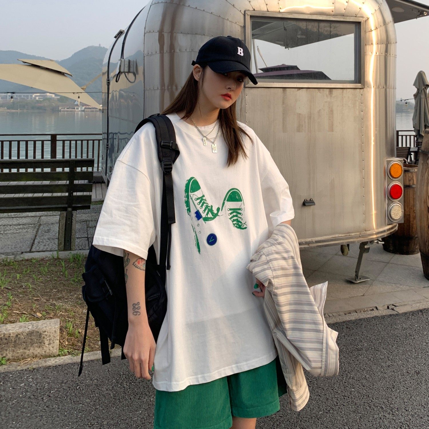 情侣装夏装潮牌印花情侣短袖T恤衫大码宽松H725P30女类,男装T恤,电商A341