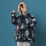 中性风冬装手绘熊大毛领加厚情侣棉衣面包服H698P138女类，女装棉衣/棉服，电商A341