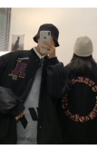 情侣装毛呢拼接PU皮棒球服情侣夹克外套H572P118女类，女装棉衣/棉服，电商A341