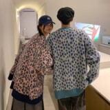 港风秋冬新款豹纹提花情侣毛衣针织衫外套H682P78控98男类，男装针织衫/毛衣，电商A341