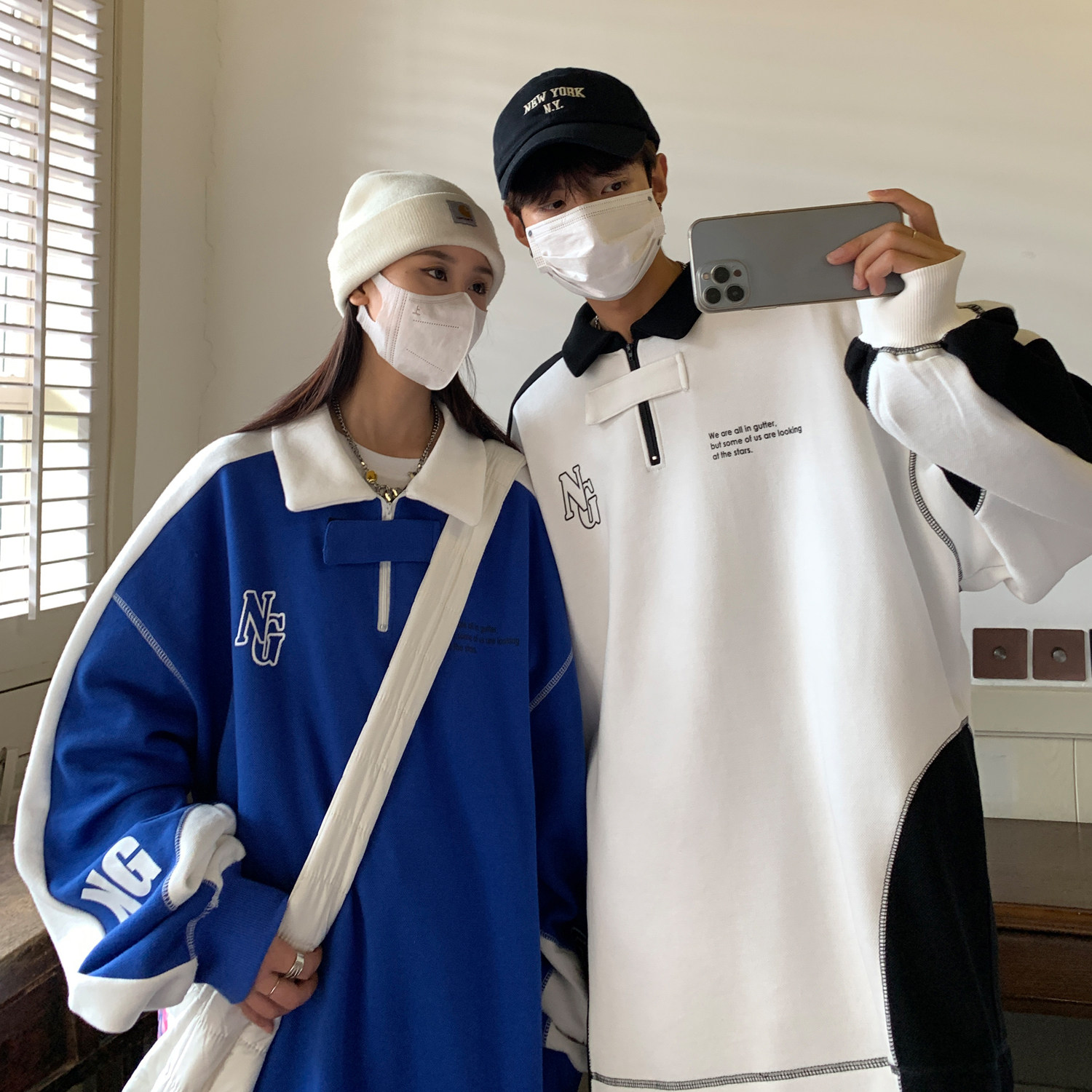 情侣装秋装 长袖polo衫运动翻领情侣卫衣宽松学院风 H752 P68 男图片