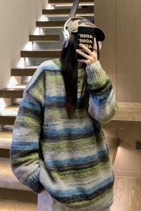 中性风 美式复古慵懒风圆领套头情侣毛衣撞色针织衫男女 H907 P78图片