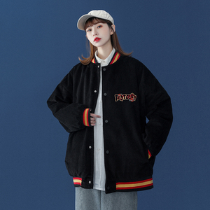 中性风 2021秋装 灯芯绒刺绣情侣夹克棒球外套 H537 P98 女类图片