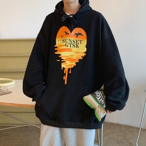 22情侣装秋装 融化爱心落日印花宽松大码情侣卫衣外套H673 P48 男图片