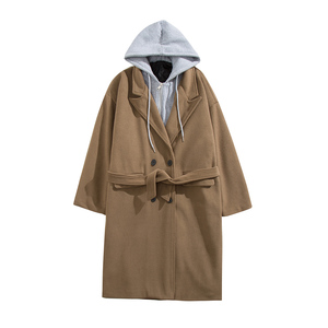 冬装 加厚夹棉假两件连帽过膝风衣呢大衣外套 H699 P158 男类,男装毛呢大衣,电商A341