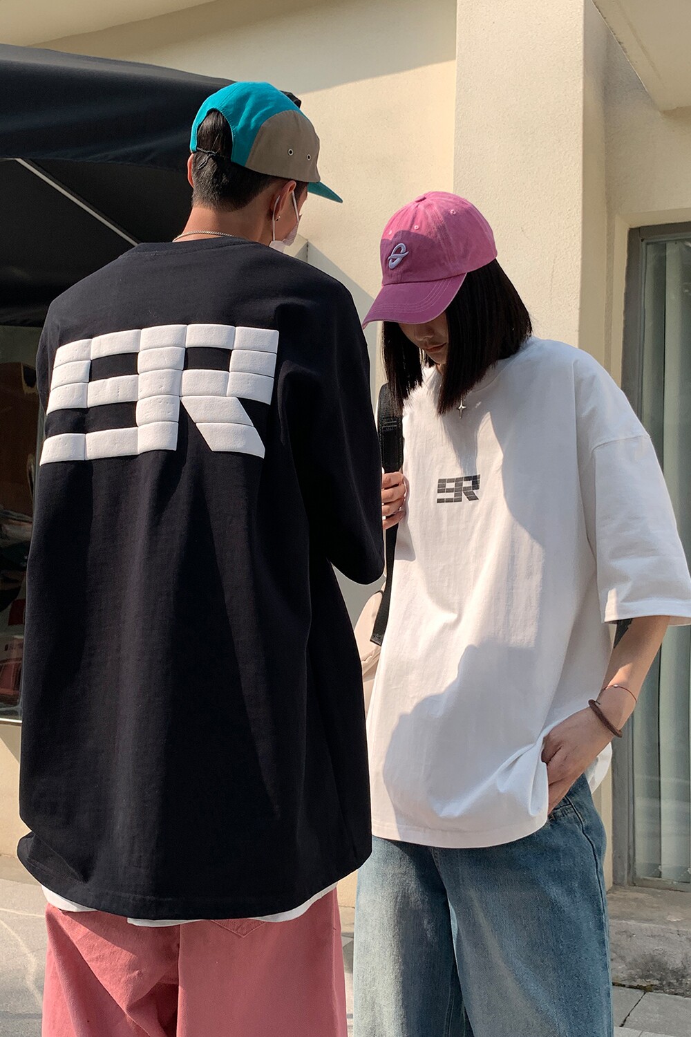 情侣装夏装潮美式发泡印花情侣短袖T恤重磅宽松体恤男H826P30,男装T恤,电商A341