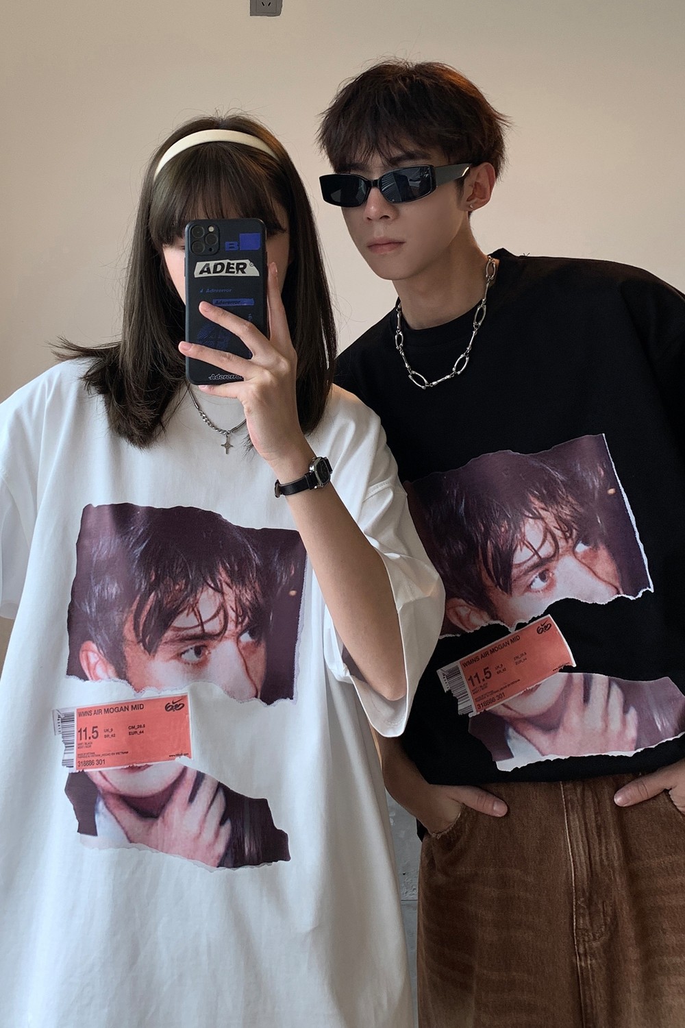 情侣装夏装美式复古人像印花情侣短袖T恤衫宽松上衣H740P30女类,男装T恤,电商A341