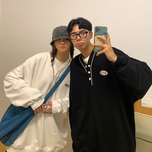 21情侣装秋装 男女情侣卫衣学院风宽松V领外套 H641P45 女类 控58图片