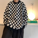 情侣装秋冬装棋盘格套头情侣长袖毛衣针织衫H681P78控98男类，男装针织衫/毛衣，电商A341