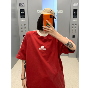 主推 中性复古织带运动型情侣短袖T恤衫插肩袖体恤H825 P38男图片