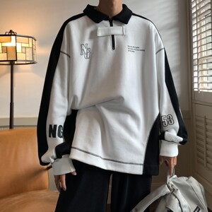 情侣装秋装 长袖polo衫运动翻领情侣卫衣宽松学院风 H752 P68 女图片