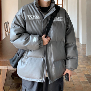 情侣装冬装 美式印花机车皮棉服PU情侣棉衣面包服外套男 H909P128图片