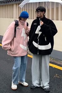 情侣装冬装 绣花笑脸羊羔毛情侣棉衣加厚外套 H679 P118控148男类图片