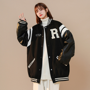 主推 中性冬装 pu皮毛巾绣棒球服夹克棉衣加厚外套潮 H686 P118男图片