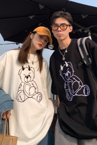 情侣装夏装 小熊印花珍珠烫钻情侣短袖T恤大码上衣 H732 P35 男类图片