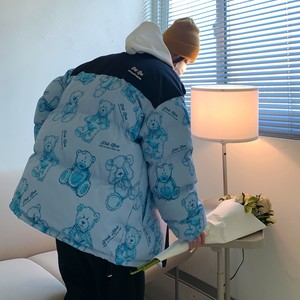 主推 情侣装冬装 涂鸦熊卡通拼接情侣棉衣加厚外套 H691 P128女类图片